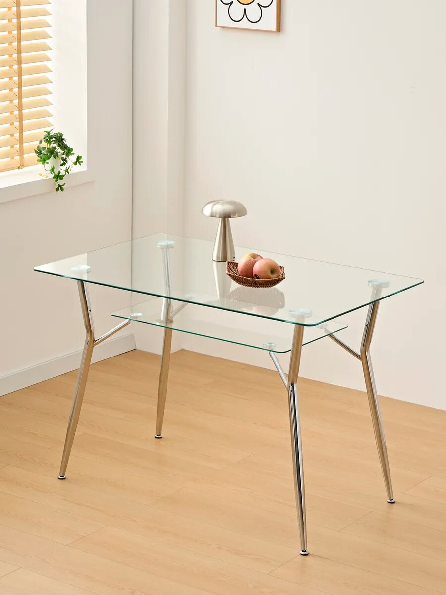 Стол обеденный с полкой RDT11070-SR 110*70*75 см закаленное стекло/ металл