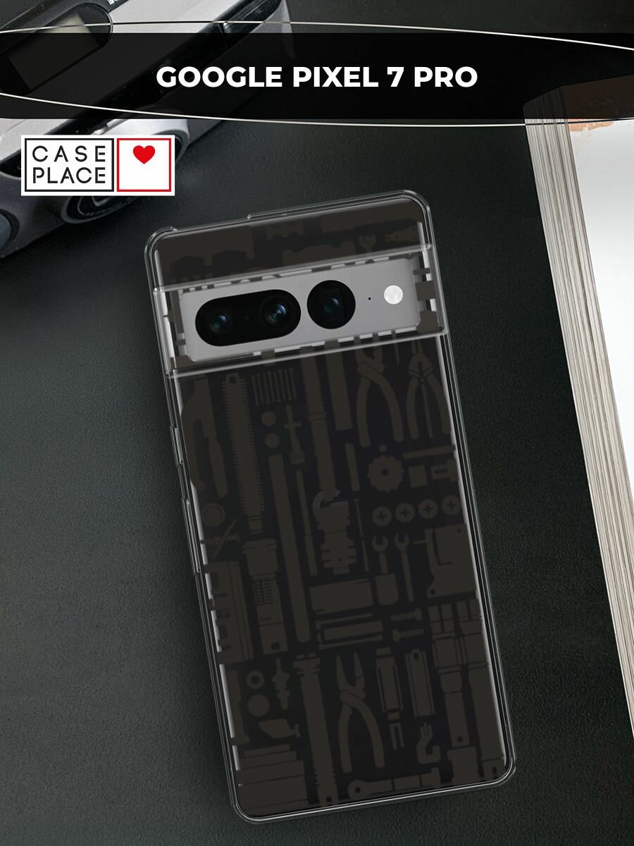 Чехол на Google Pixel 7 Pro / Гугл Пиксель 7 Про с принтом "Черные инструменты", прозрачный