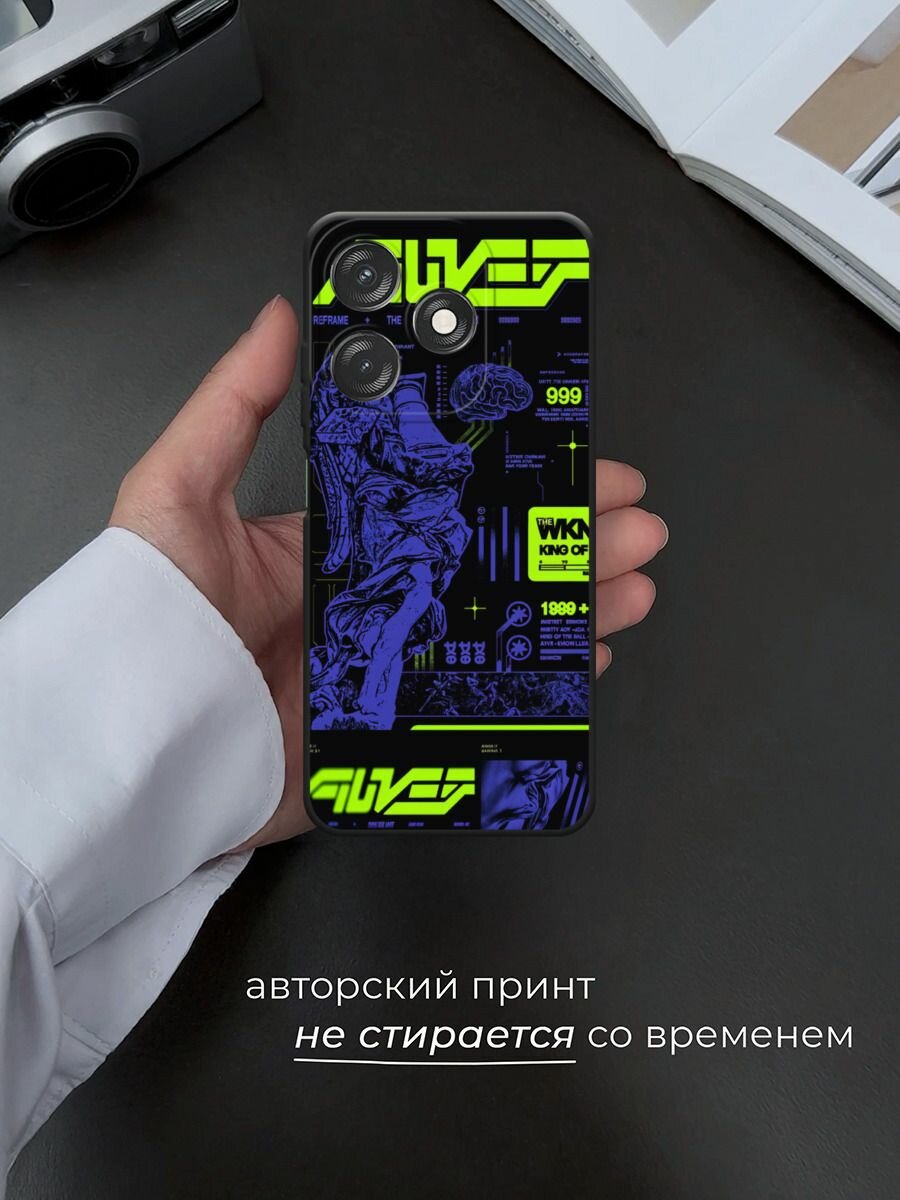 Черный матовый чехол на Tecno Spark 10/10C / Техно Спарк 10/10С с принтом "Кислотное аниме" — фото 1