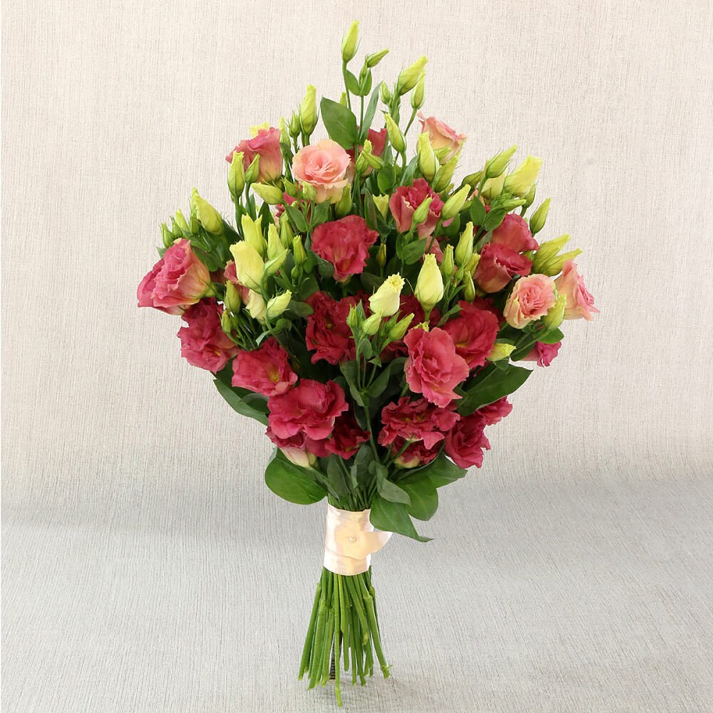 Монобукет "Лизиантус" 21 цветок 45 см розовый под ленту для бабушки женщины