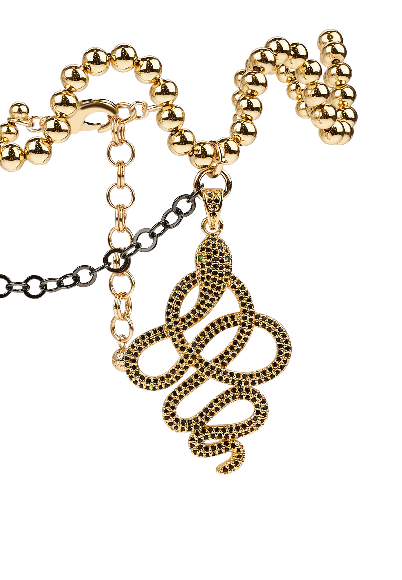 Колье YAROSLAVNA, вулканическая лава, циркон, длина 40 см, золотой, зеленый — фото 1