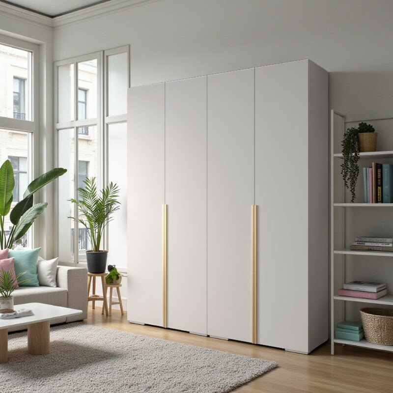 Распашной четырехсекционный шкаф Мори - 7 Белый Снег 8685 BS NEW 210*45*260 см Фиеста