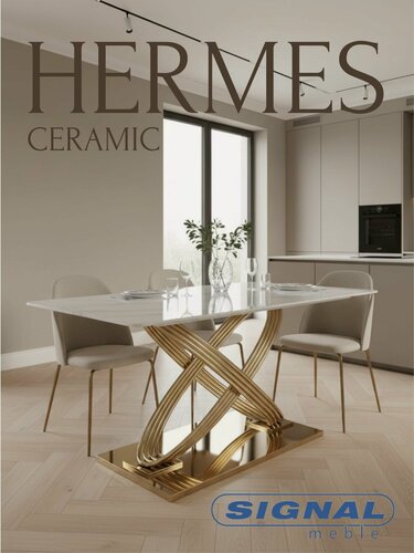 Изображение товара Керамический стол SIGNAL HERMES 160/90 эффект белого мрамора/золотой