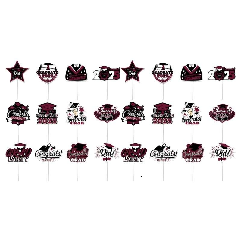 Набор топперов для торта «Выпускной» из 24 шт, Бургундский