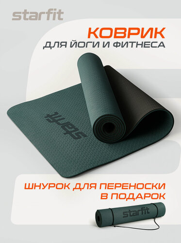 Изображение товара Коврик для йоги и фитнеса STARFIT FM-201, 0,6 см, 183x61 см, черный/холодный океан