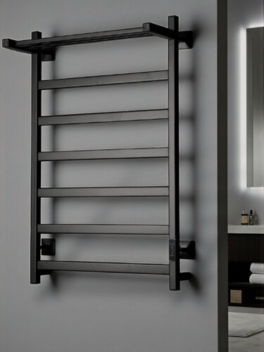 Изображение товара Полотенцесушитель электрический TermoPrime 500мм 800мм черный матовый RAL 9005, скрытое подключение/кабель с вилкой