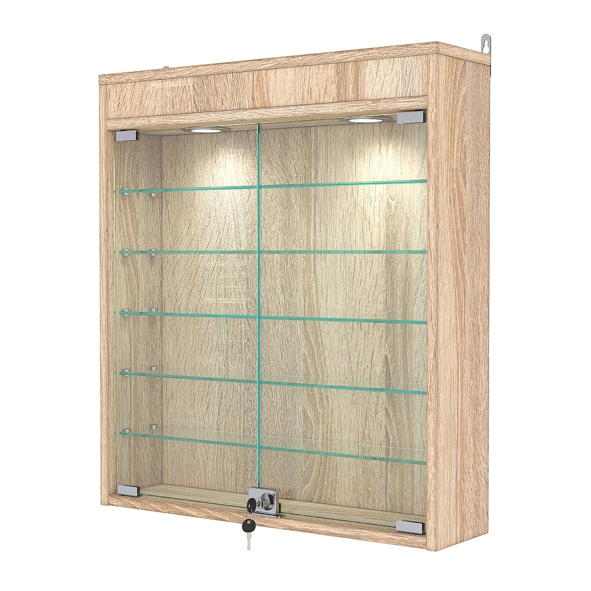 фото Витрина настенная №1-7А с подсветкой, Дуб Сонома 60 x 15 x 67 см (ДхШхВ)