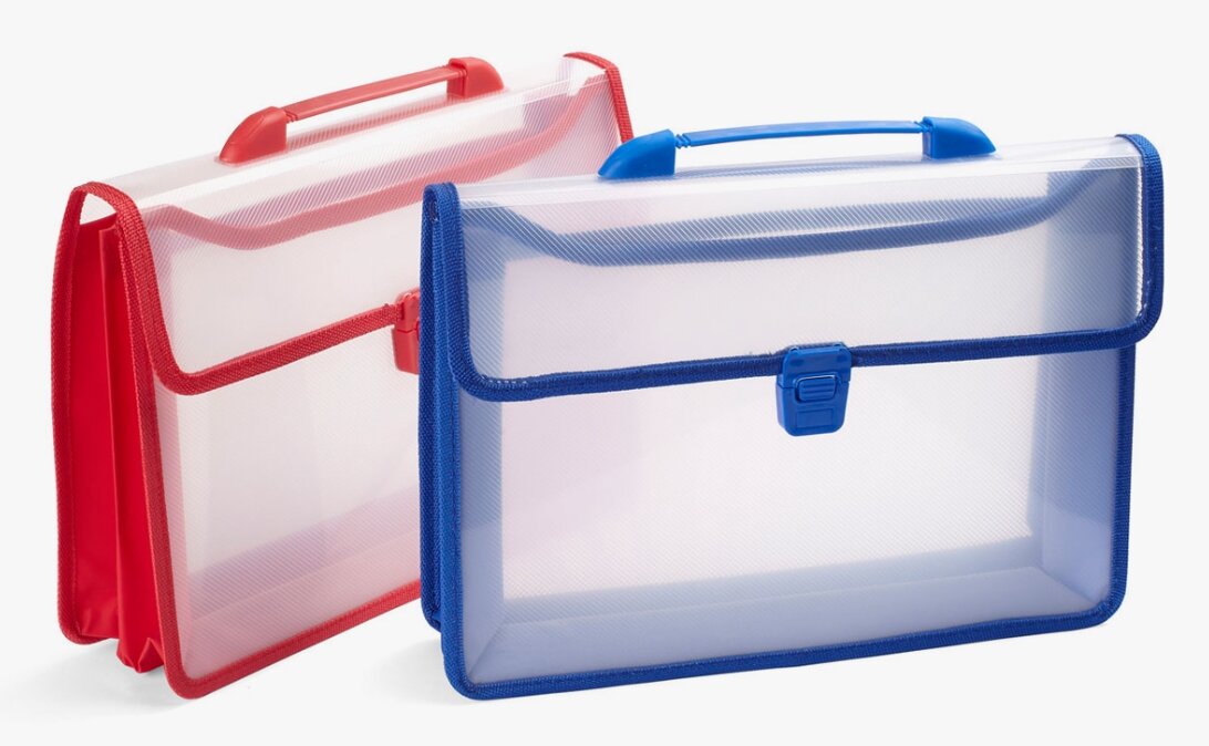 Папка-портфель, для документов, А4, прозрачная, красная, ПВХ, с карабином синяя 1шт