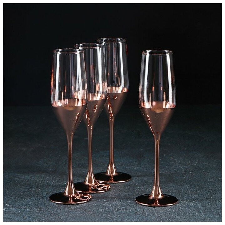 Набор стеклянных бокалов для шампанского «Электрическая медь», 160 мл, 4 шт