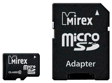 Карта памяти Mirex microSDHC 16 ГБ Class 10, R/W 25/10 МБ/с, адаптер на SD, 1 шт., черный