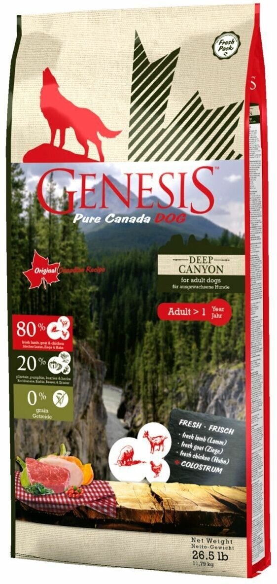 Genesis Pure Canada Deep Canyon Adult для взрослых собак всех пород с курицей, ягненком и козой - 11,79 кг