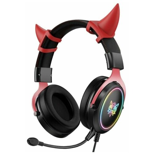 Игровые наушники с рожками Onikuma X10 для компьютера с микрофоном PC черные с красным 2886₽