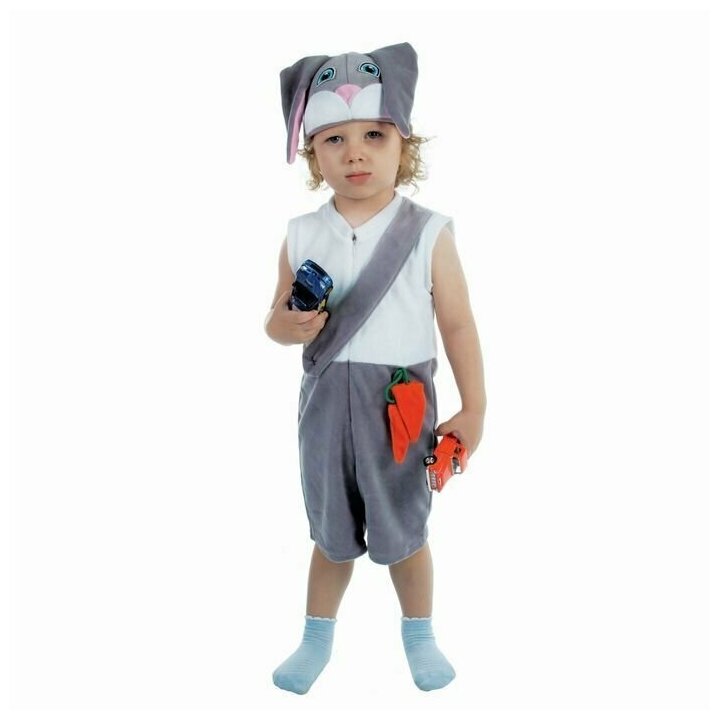 Карнавальный костюм для мальчика Заяц от 1,5-3-х лет, велюр, комбинезон, шапка