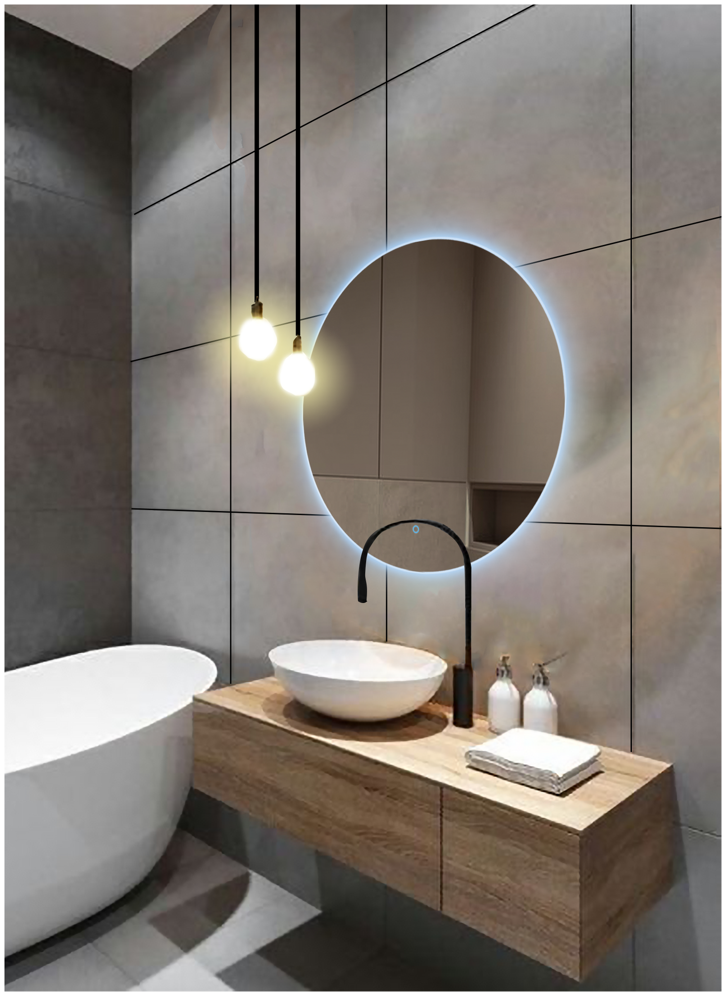 Зеркало для ванной Sun D90 круглое "парящее" с холодной LED-подсветкой