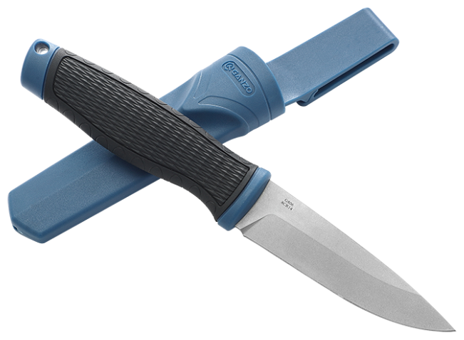 Нож фиксированный с ножнами туристический тактический походный охотничий для выживания и охоты GANZO G806 черный с синим