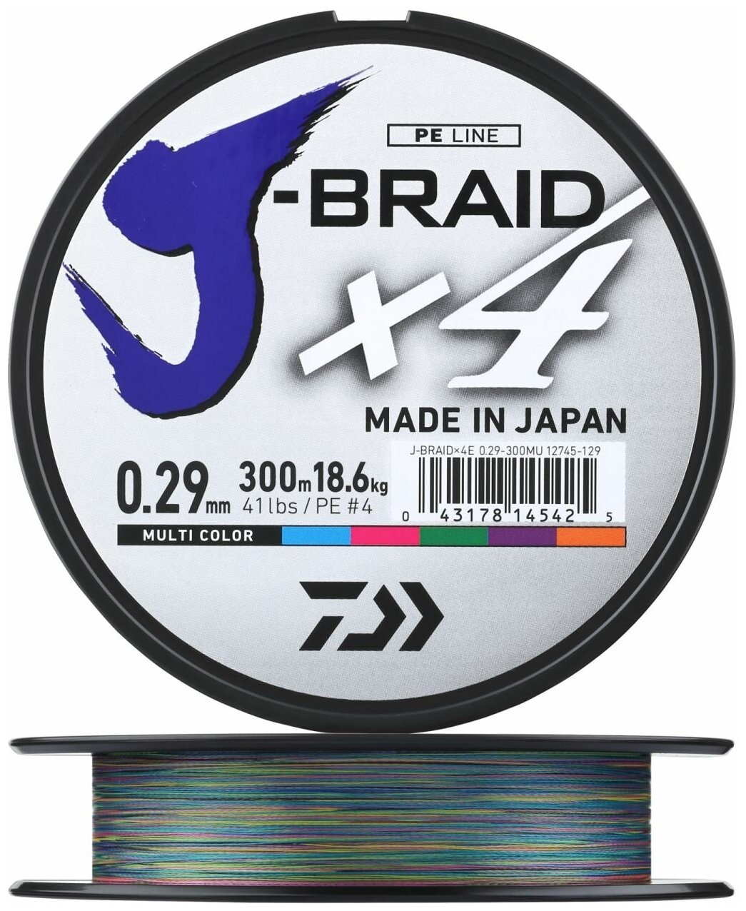 Шнур плетеный Daiwa J-Braid X4E #4 0,29мм 300м (multicolor)