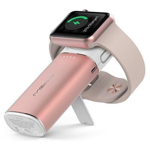 Розовый MiPow Power Tube 6000. Внешний аккумулятор с магнитным креплением для Apple Watch.