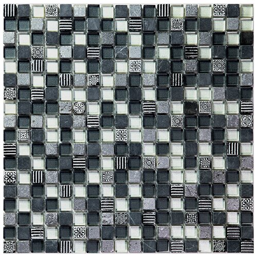 Мозаика из стекло мрамор агломерат Natural Mosaic BDA-1514 серый темный квадрат