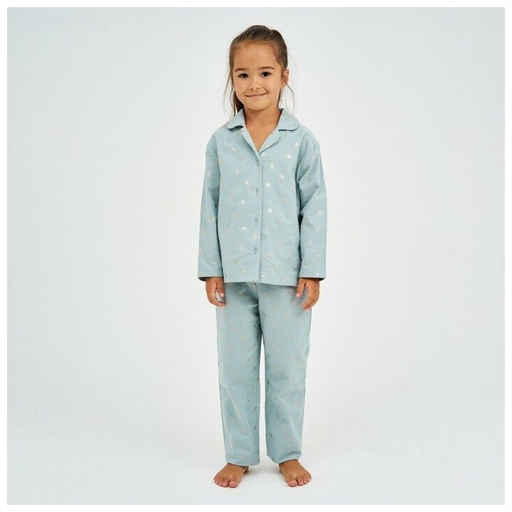Пижама детская из фланели (рубашка, брюки) KAFTAN "Одуванчики", рост 110-116, мятный