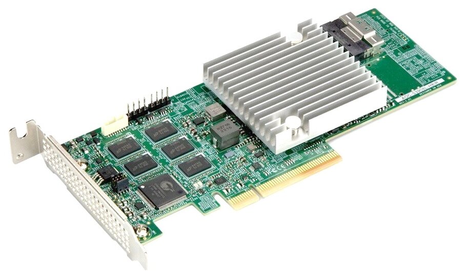 Контроллер SuperMicro AOC-S3908L-H8IR-32DD-O 8 internal SAS3 ports, Supports up to 32 physical devices w/ expander, 1x SlimSAS x8 black (100-Ohm) conn