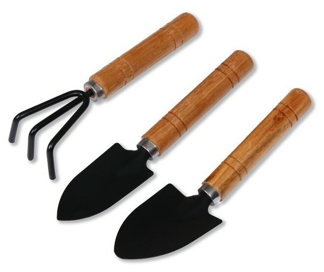 Набор садового инструмента 3 предмета: рыхлитель 2 совка длина 20 см деревянные ручки