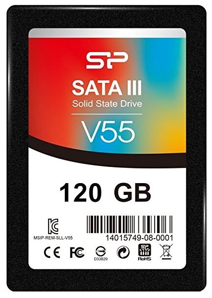 Твердотельный накопитель SSD 2.5" 120GB Silicon Power V55 (TLC, SATA 6Gb/s, 3,5" adapter) (SP120GBSS3V55S25)