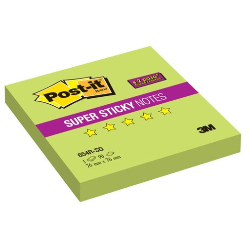 фото Post-it Блок-кубик Super Sticky, 76x76 мм, 90 штук (654) зеленый неоновый