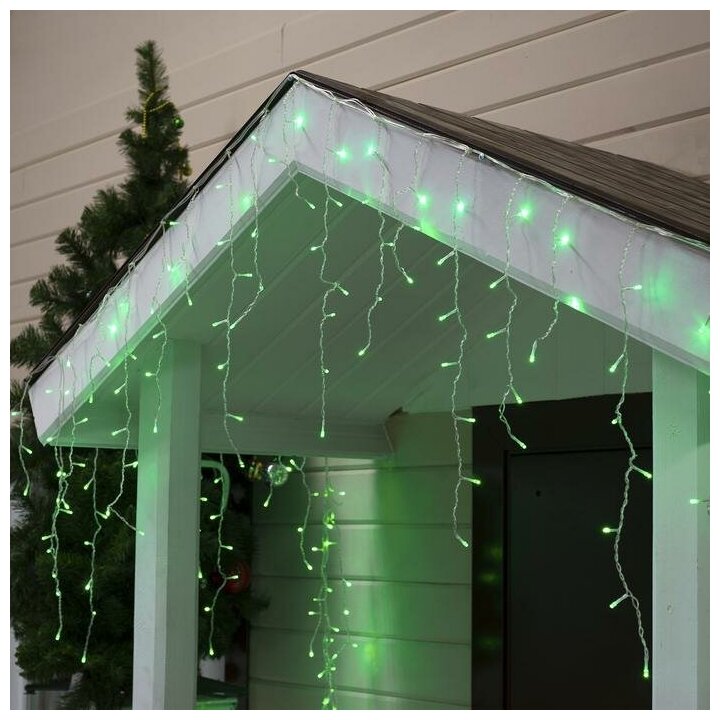 Гирлянда уличная Luazon Lighting "Бахрома" 4х0,6 м, LED-180-220V, 8 режимов, нить прозрачная, свечение зеленое (187268)