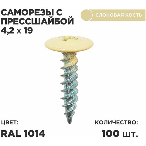 Саморез пресс-шайбой 4,2*19 Ц 100шт в комплекте. RAL 1014 Слоновая кость