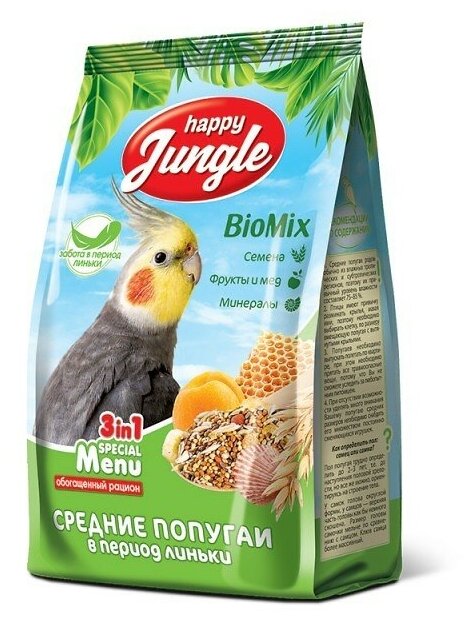 Happy Jungle Корм для средних попугаев при линьке, 500 г