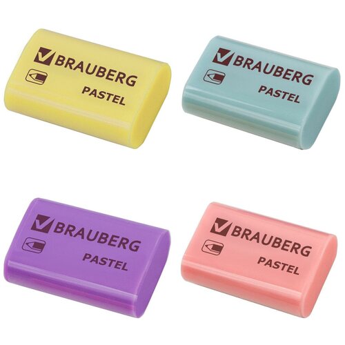 BRAUBERG Ластик Brauberg Pastel, 37х24х11мм, ассорти пастельных цветов, экологичный ПВХ, 229582, 36 шт.