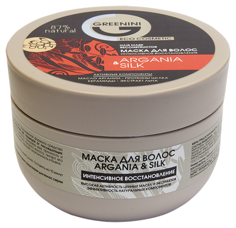 Маска для волос интенсивное восстановление Greenini Argania&Silk 200 мл