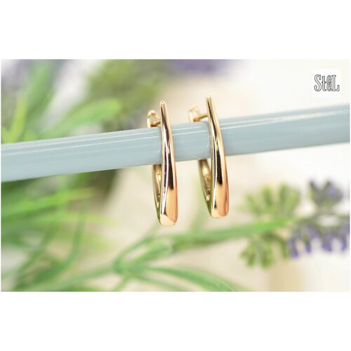 фото Серьги-галочки бижу 27х4 мм xuping jewelry, натуральная позолота (золото 585 пробы), гипоаллергенные, не тускнеют, английский замок