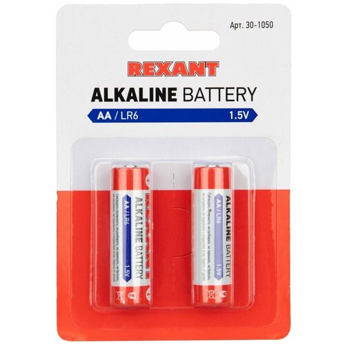 REXANT Алкалиновая батарейка AA, LR6 2 шт 30-1050 батарейка алкалиновая ultra aa lr6 1 5 v 2 шт блистер цена за 1 шт rexant 30 1050