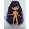 Кукла Блайз (Blythe) без одежды - глянцевое лицо, смуглая кожа, длинные волосы фиолетового цвета - изображение