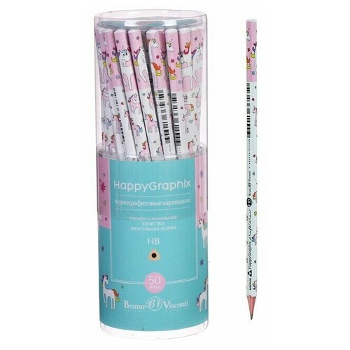 Карандаш чернографитный 2 мм Happy Graphix Единорог НВ трёхгранный 408₽