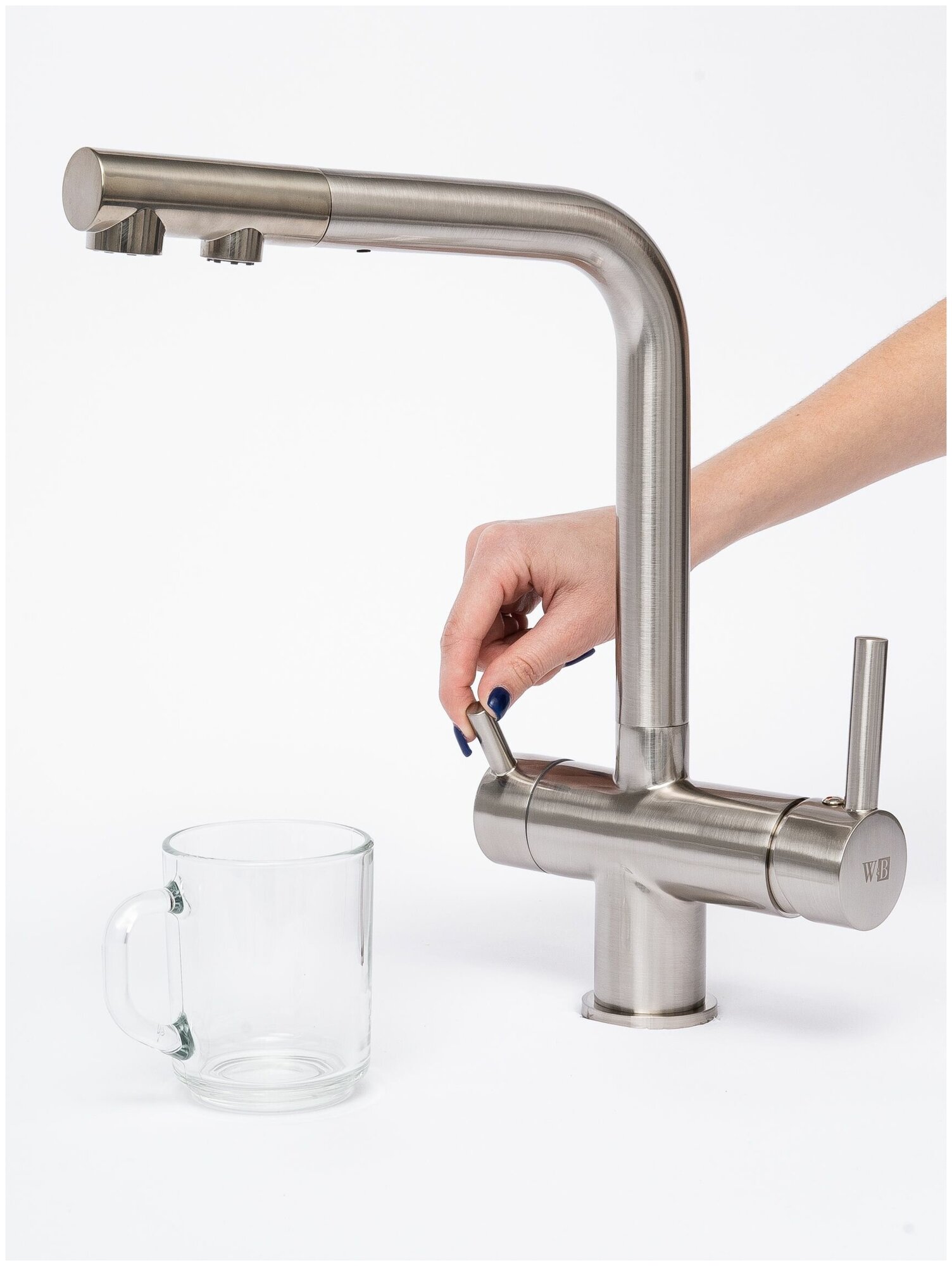 WasserBerg Kante - D Смеситель для кухни с гибким выдвижным изливом и с подключением к фильтру питьевой воды - фотография № 5