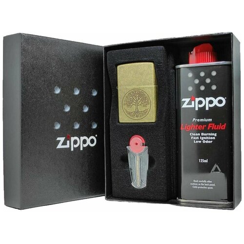 Подарочный набор ZIPPO ( Зажигалка ZIPPO 29149 Classic, медная с покрытием Antique Brass + кремни + топливо, 125 мл )