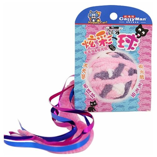 Игрушка для кошек Japan Premium Pet Шерстяной клубок с шуршащим хвостом и шариком внутри. С мататаби. Розовый
