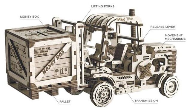 3D Пазл Wood Trick Погрузчик с копилкой, 385 элементов (17) - фото №3