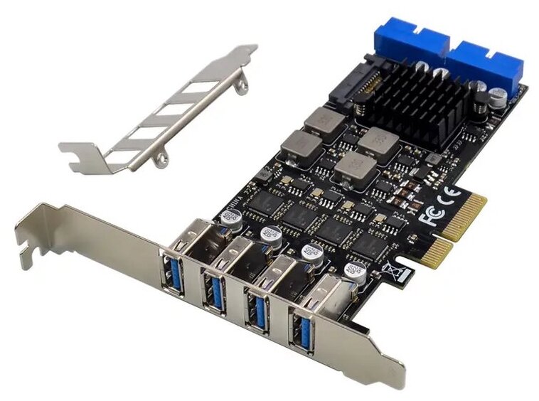 Контроллер PCIe x4 v3.0 (D720201+ASM1806) | USB 3.2 Gen1x1 4xUSB-A + 2x19-pin | ORIENT NC-3U4419PEX4