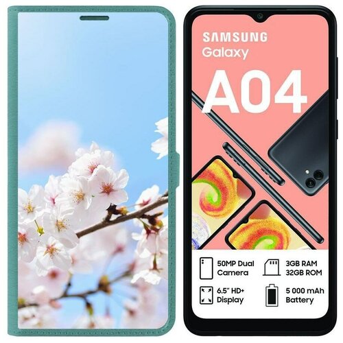 Чехол-книжка Krutoff Eco Book для Samsung Galaxy A04 (A045) Цветение (зелёный опал) чехол книжка krutoff eco book для samsung galaxy a04 a045 girl power зелёный опал