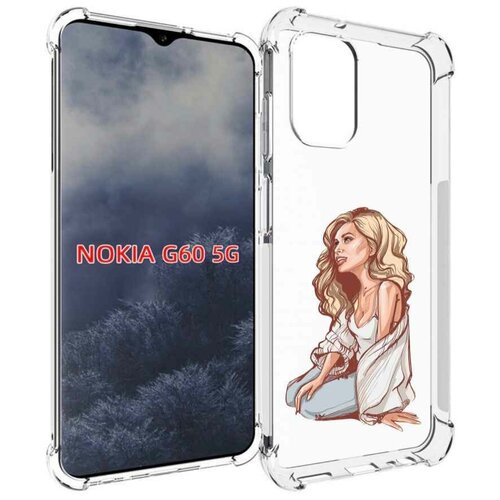 Чехол MyPads красивая-девушка-в-белом женский для Nokia G60 5G задняя-панель-накладка-бампер