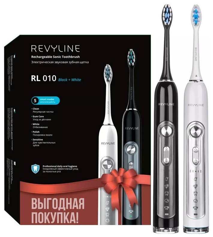 Набор электрических звуковых щеток Revyline RL 010 черная + белая