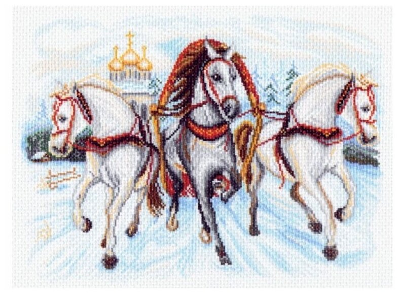 Рисунок на канве Матренин Посад "Тройка лошадей", 37x49 см