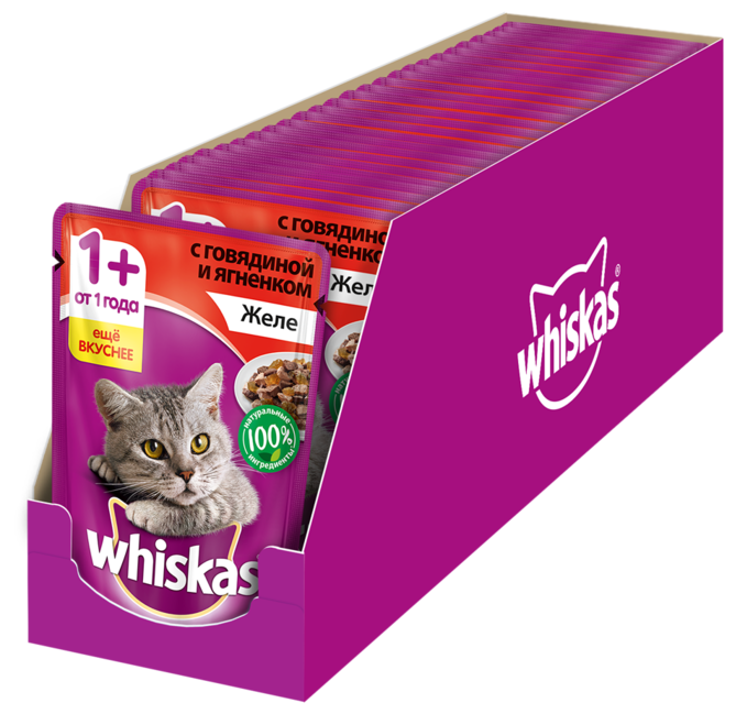 Влажный корм для кошек Whiskas ягненок, говядина (кусочки в желе)