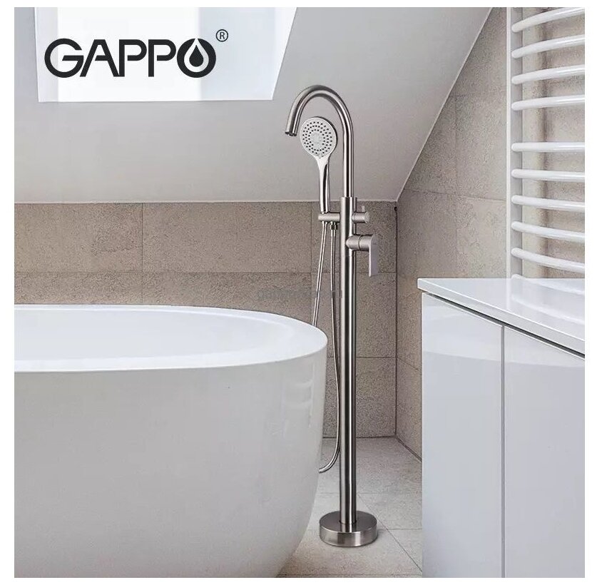 Смеситель напольный для ванны нержавеющая сталь Gappo G3099 - фотография № 4