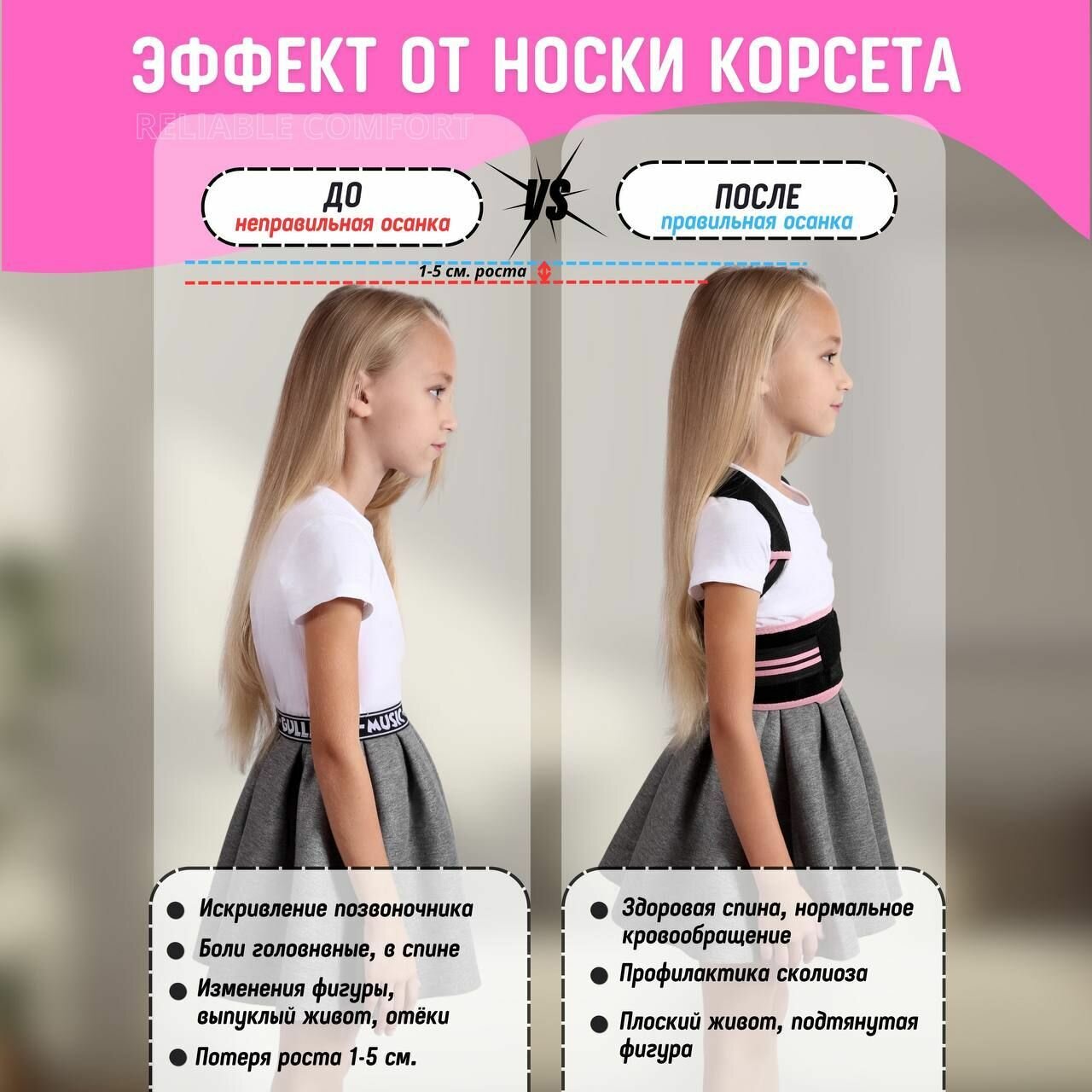 Корректоры Осанки Корректор осанки S, жесткий, текстильный, розовый, размер S