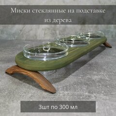 Изображение товара Тройные миски стеклянные на деревянной подставке для кошек и собак