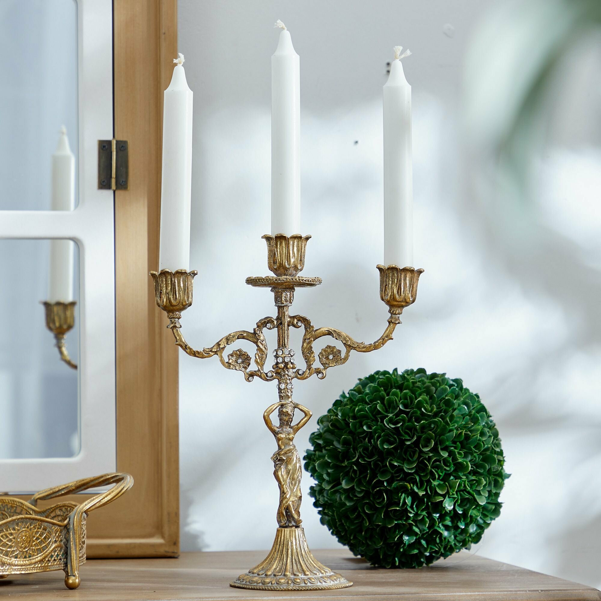 57-277 Подсвечник с девушкой 22х10х27см, Железо, золотистый, Glasar